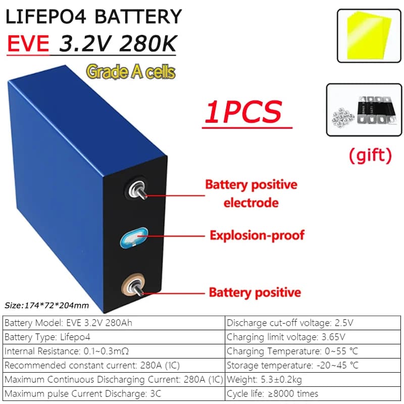 Batterie LiFePO4 EVE 3.2V 280K 280Ah de haute qualité, idéale pour le stockage d'énergie - Parfaite 
