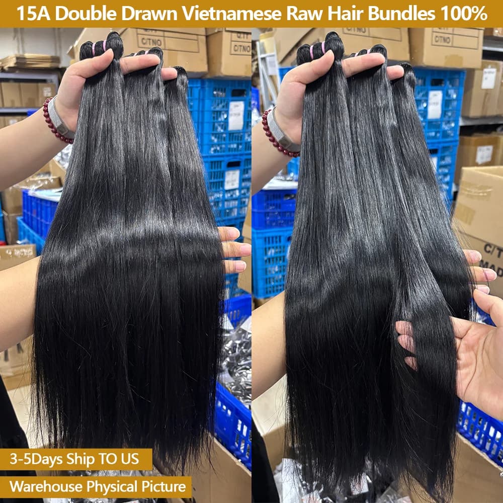 Lots de Cheveux Naturels 100% Humains 15A Double Drawn Cheveux Vietnamiens Bruts Lisses Non Traités 