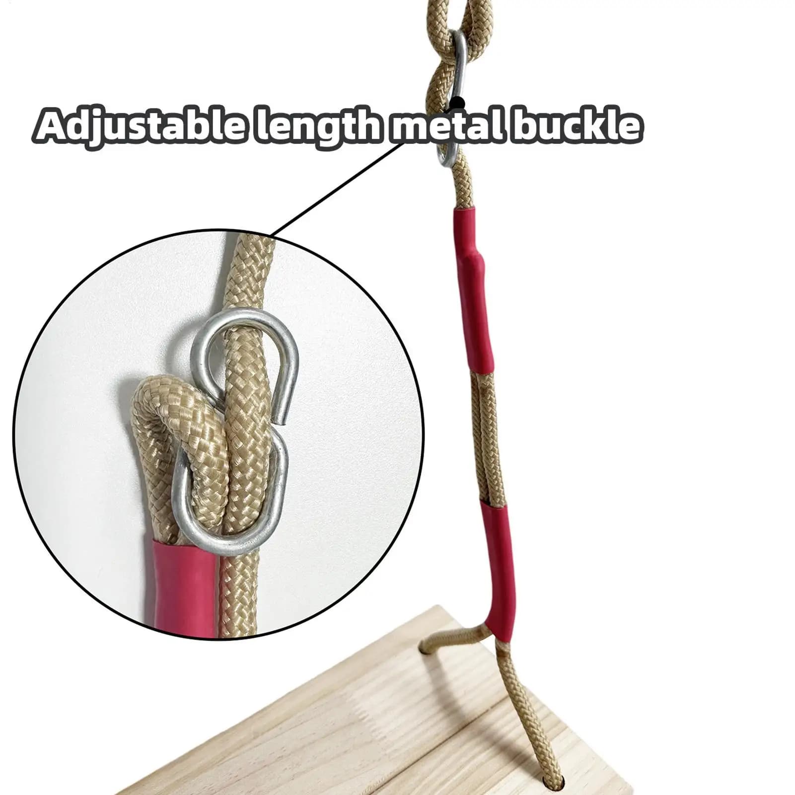 Balançoire extérieure en bois pour enfants, siège de balançoire avec corde réglable en hauteur, fort