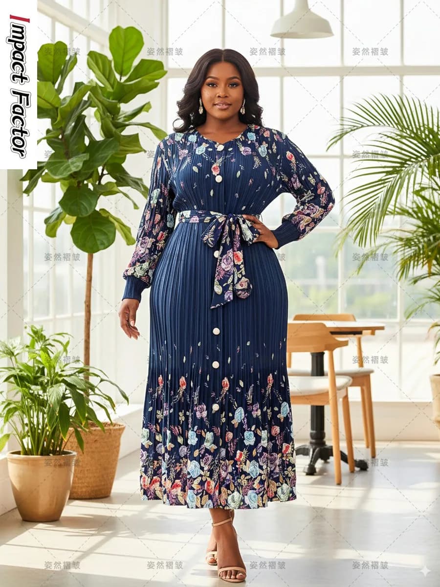 Miyake – robe plissée à manches longues pour femme, vêtement décontracté, jupe froissée, taille uniq