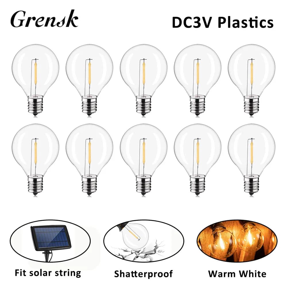 Ampoules de remplacement en plastique G40 DC3V pour guirlandes solaires, douilles à vis E12, lampe L