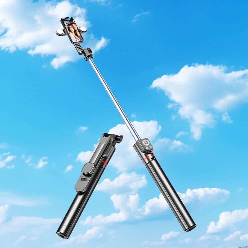 Perche à Selfie sans fil Bluetooth longue de 1.8M, support de diffusion en direct, trépied pliable a