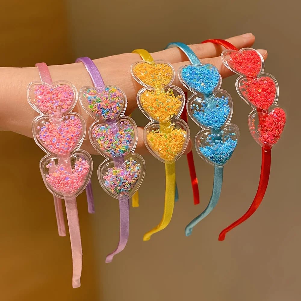 5 pièces de bandeaux coeur de fille mignonnes qui ne fait pas mal aux cheveux, bandeaux à paillettes