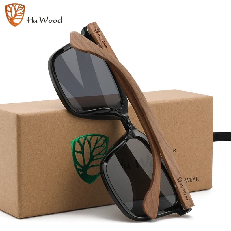 Hu bois carré hommes femmes lunettes de soleil polarisées lunettes de soleil lentilles bleues jambes