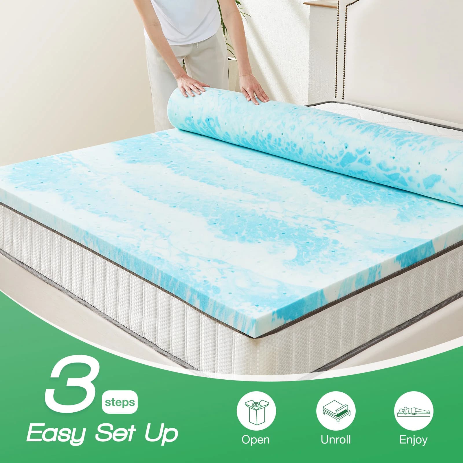 JHK 2-4 pouces mousse à mémoire de forme souple surmatelas épais Gel refroidissement matelas doux et