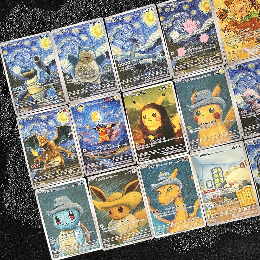 18 pièces/ensembleDIY PTCG 2023 SVP EN VAN GOGH PICHU gris FELT chapeau MEWTWO Charizard auto-fait c