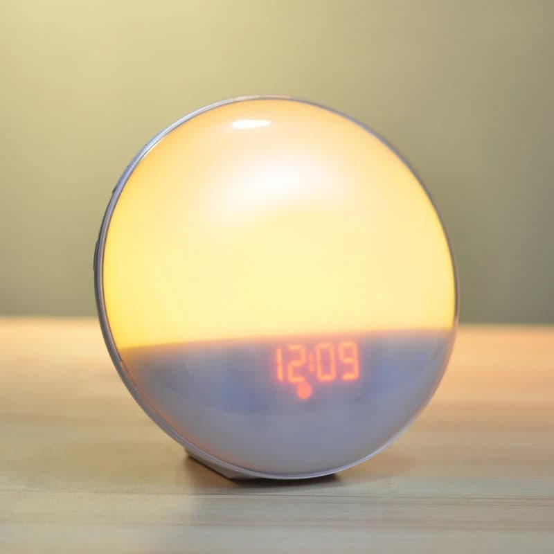 Réveil lumineux avec Simulation de lever/coucher du soleil, double alarme, Radio FM, veilleuse, 7 co