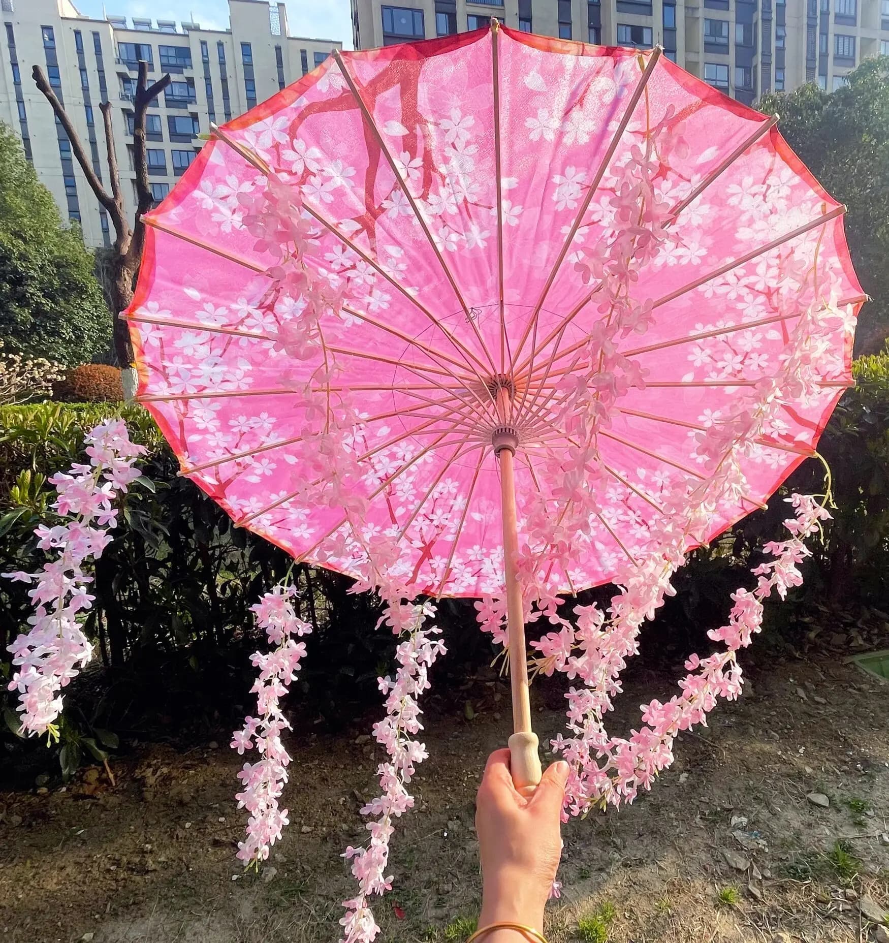 82CM 32 ''bleu ciel Hanfu Parasol fleurs imperméable voiture parapluie danse Cosplay japon Sakura pr
