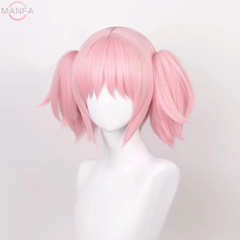 Madoka Kaname Cosplay perruques rose 30 cm pince courte queues de cheval Kaname Madoka Anime perruqu