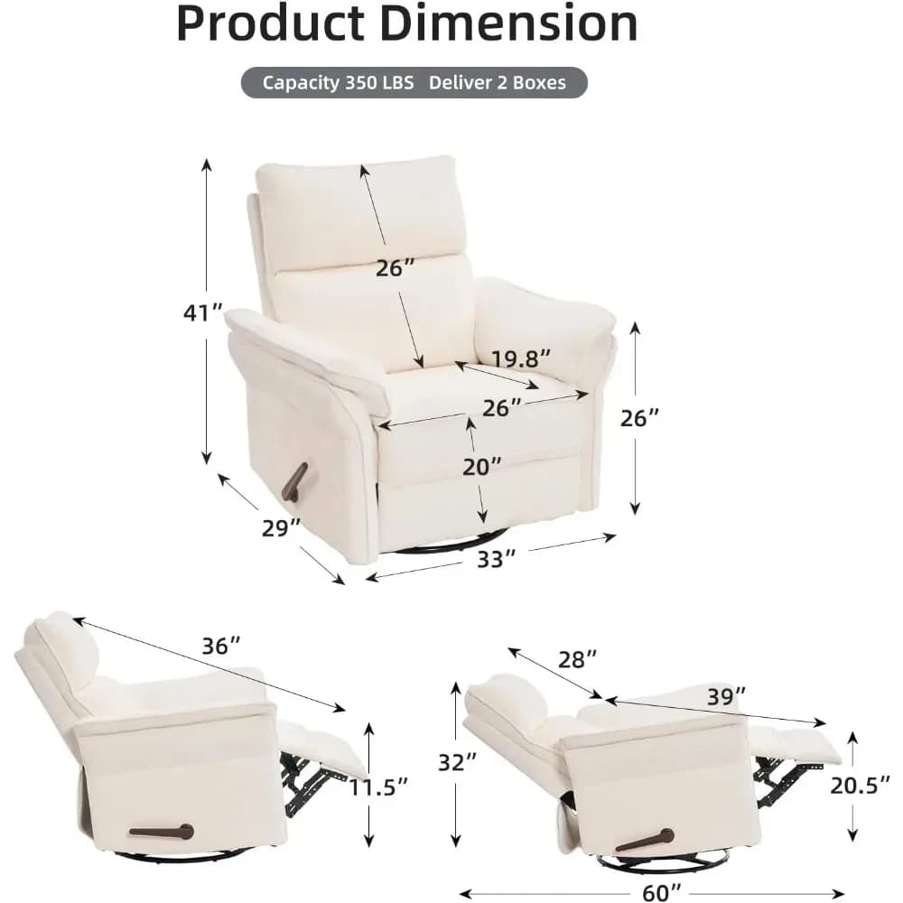 Fauteuil inclinable surdimensionné, 26" extra large 360 °   Fauteuil inclinable à bascule pivotant a
