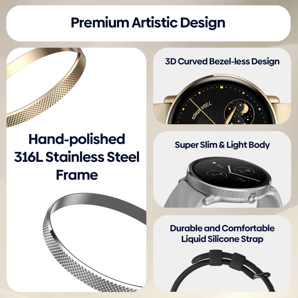 Zeblaze-Montre intelligente GTR 3 Pro Fitness et Wellness pour femme, écran AMOLED, acier inoxydable