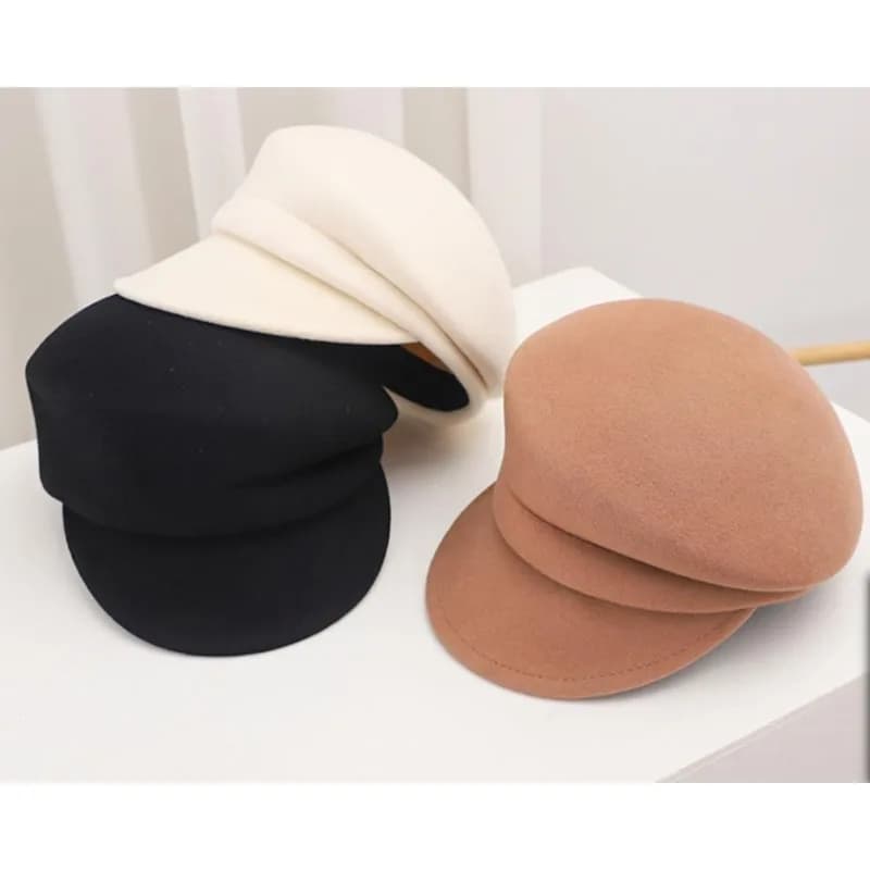Chapeau de journal en laine asymétrique haut de gamme pour femmes, chapeau octogonal d'automne et d'