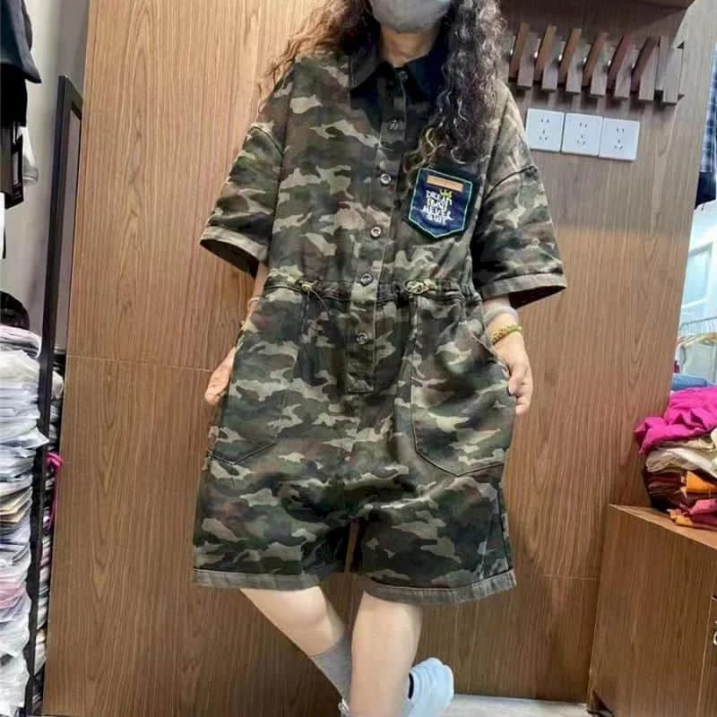 Combinaisons de Camouflage pour femmes, demi manches, Style coréen, salopette Harajuku, tenue une pi