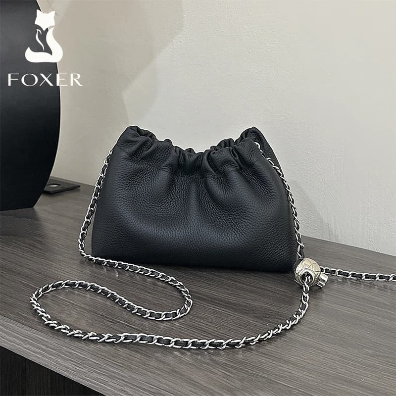 Sac bandoulière chic et compact FOXER 2026 pour femme en cuir véritable, mini sac à bandoulière tend