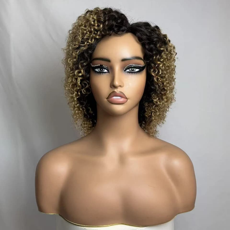 Perruque courte bouclée colorée de 245 grammes, style afro brésilien, 100% cheveux humains, pour fem
