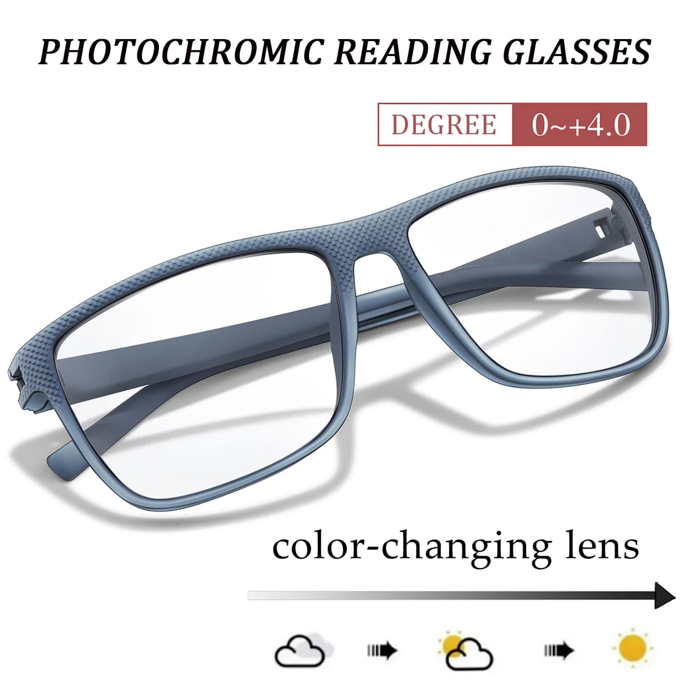 Lunettes de lecture photochromiques rectangulaires, ultralégères, pour presbytes, pour personnes d'â