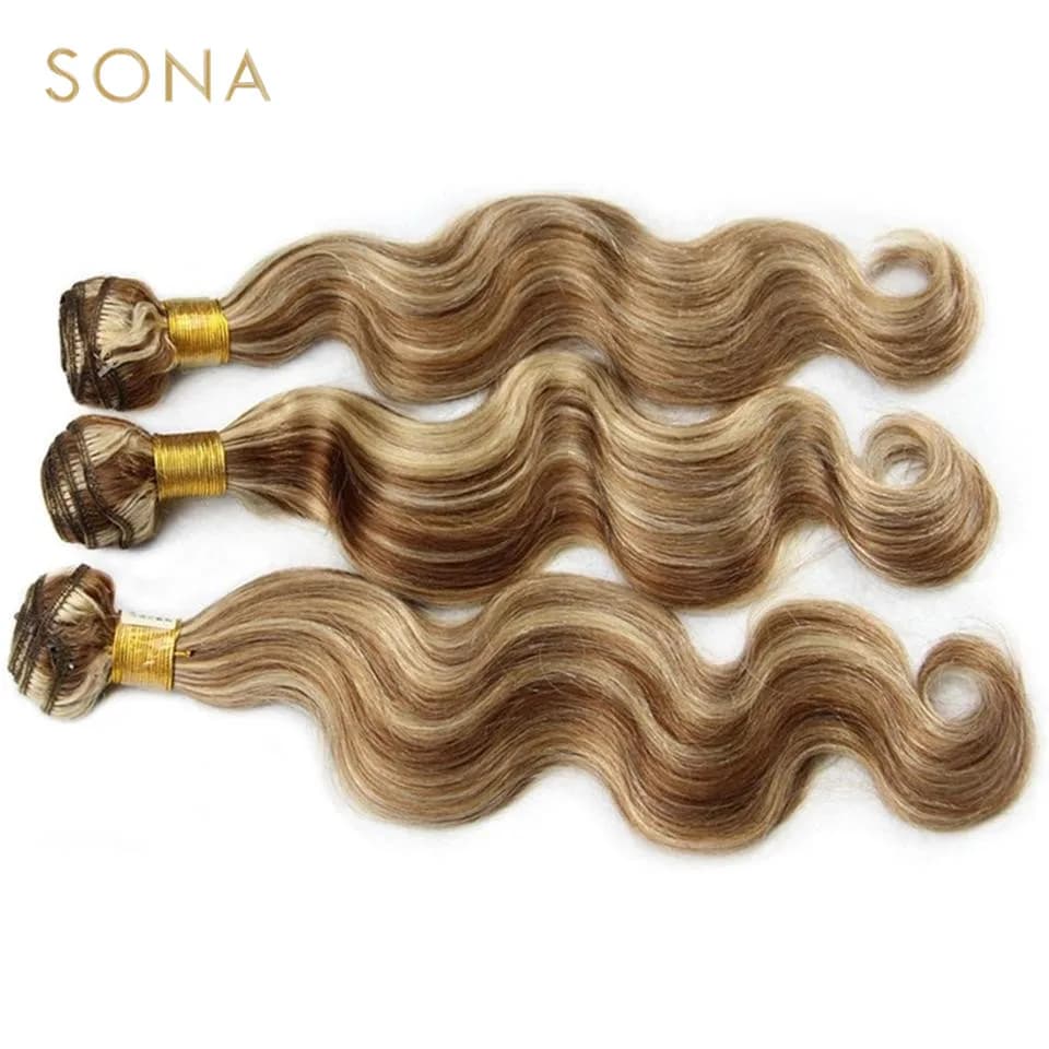 Piano document P4/613-Bundles de cheveux en surbrillance avec fermeture, Remy Body Wave, Ombre, blon