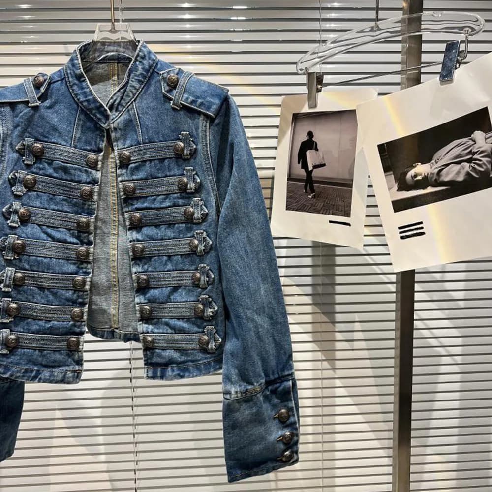 Veste délavée à boutons en métal côtelé mince pour femmes, haut en denim, style court, vêtements d'e