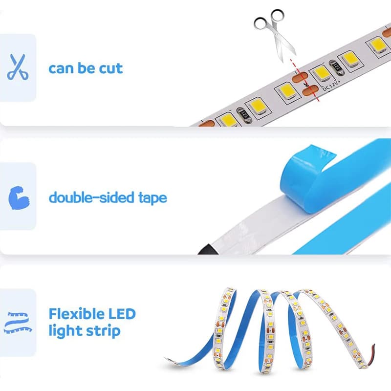 Bande lumineuse Led DC 12V, 2835 60/120 LED s/m, 1m/2m/3m/4m/5m, 3000K-6000K, pour décoration de cha