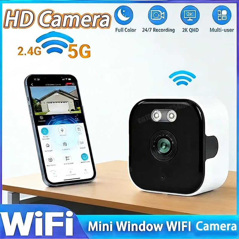 Mini caméra de fenêtre remplaçant les caméras extérieures, caméra WiFi 2,4/5 GHz, résolution 3MP, vi