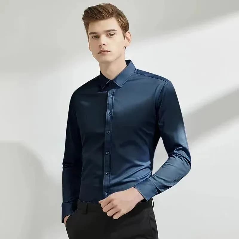 Chemise élastique à manches longues pour hommes, robe d'affaires sans repassage, tenue de travail pr