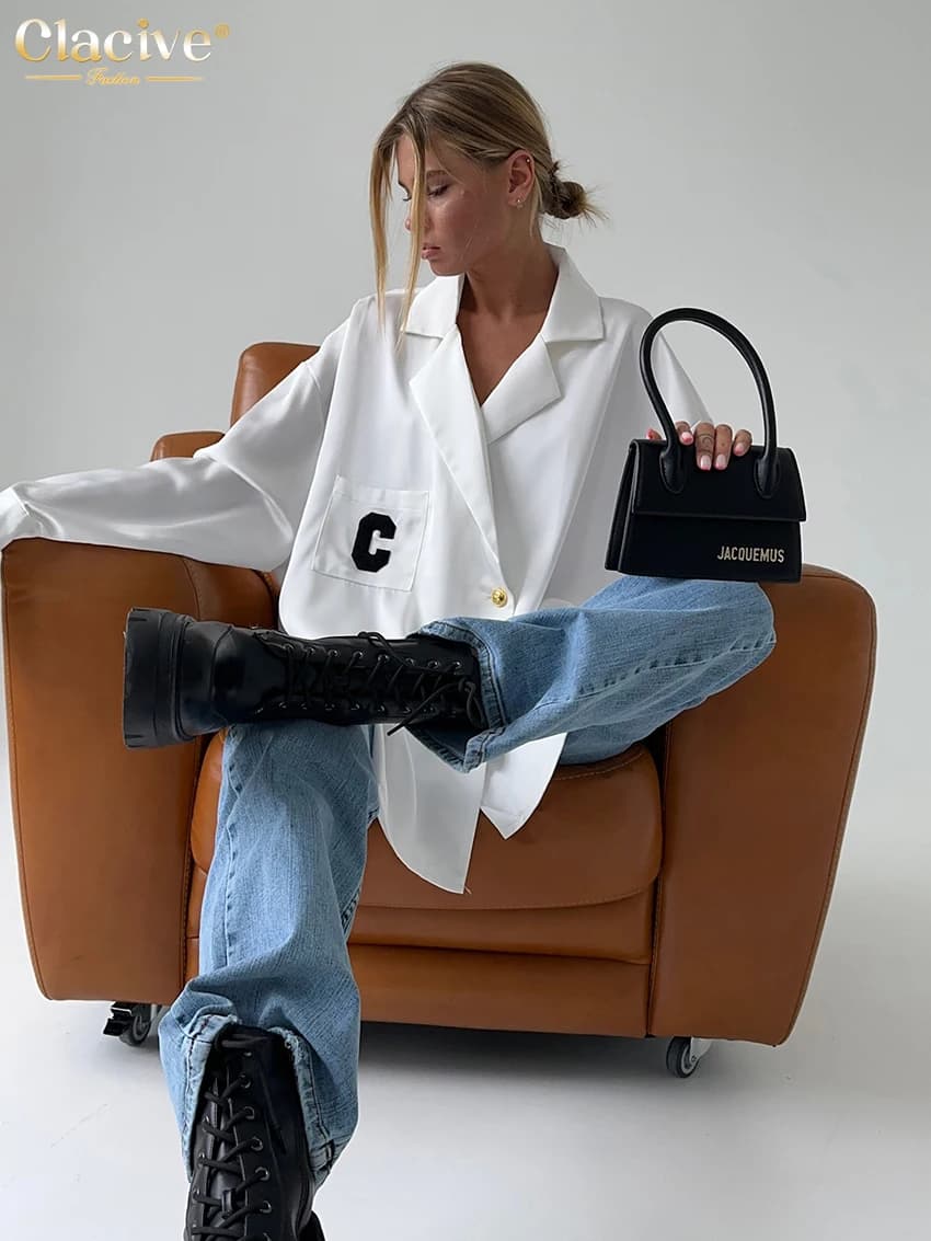 ClacMarkets-Chemisier Élégant à Manches sulfpour Femme, Vêtement de Bureau Blanc, Décontracté, à Rev