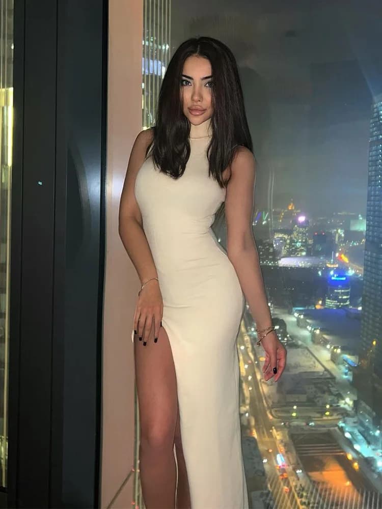 Robe longue sexy à col roulé pour femmes, tenue de soirée mince, robes de soirée fendues sur le côté