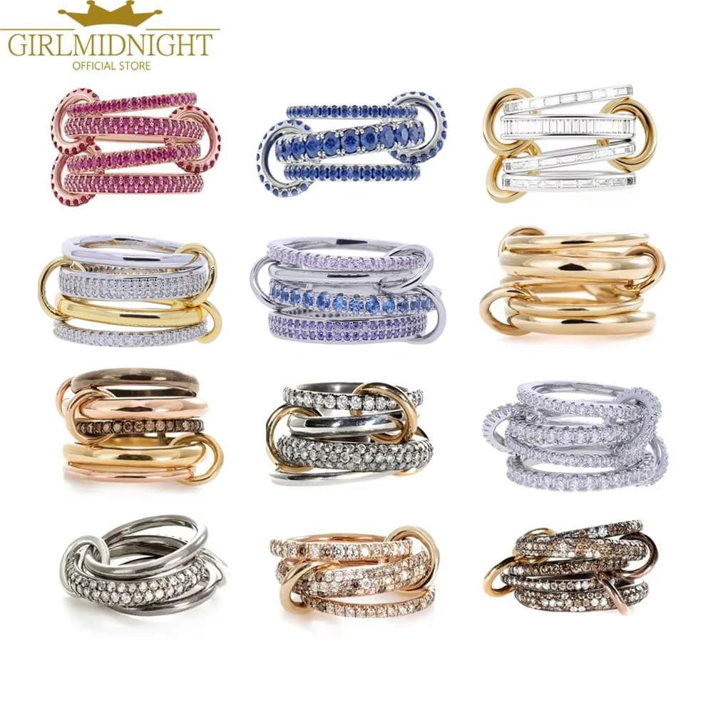 Bagues de fiançailles empilables pour femmes, couleur or rose, Micro pavé de Zircon CZ, chaîne à mai