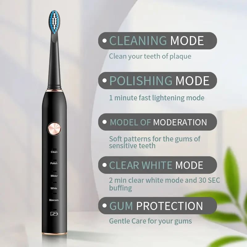Jianpai-Brosse à dents électrique sonique pour homme et femme, noir et blanc, amoureux, 5 modes, cha
