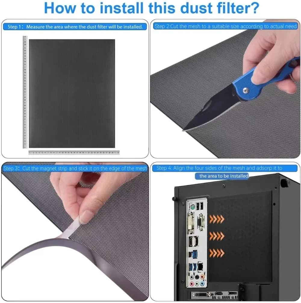 1M bricolage PC boîtier poussière maille filtre PVC anti-poussière maille filtre couverture noir ord