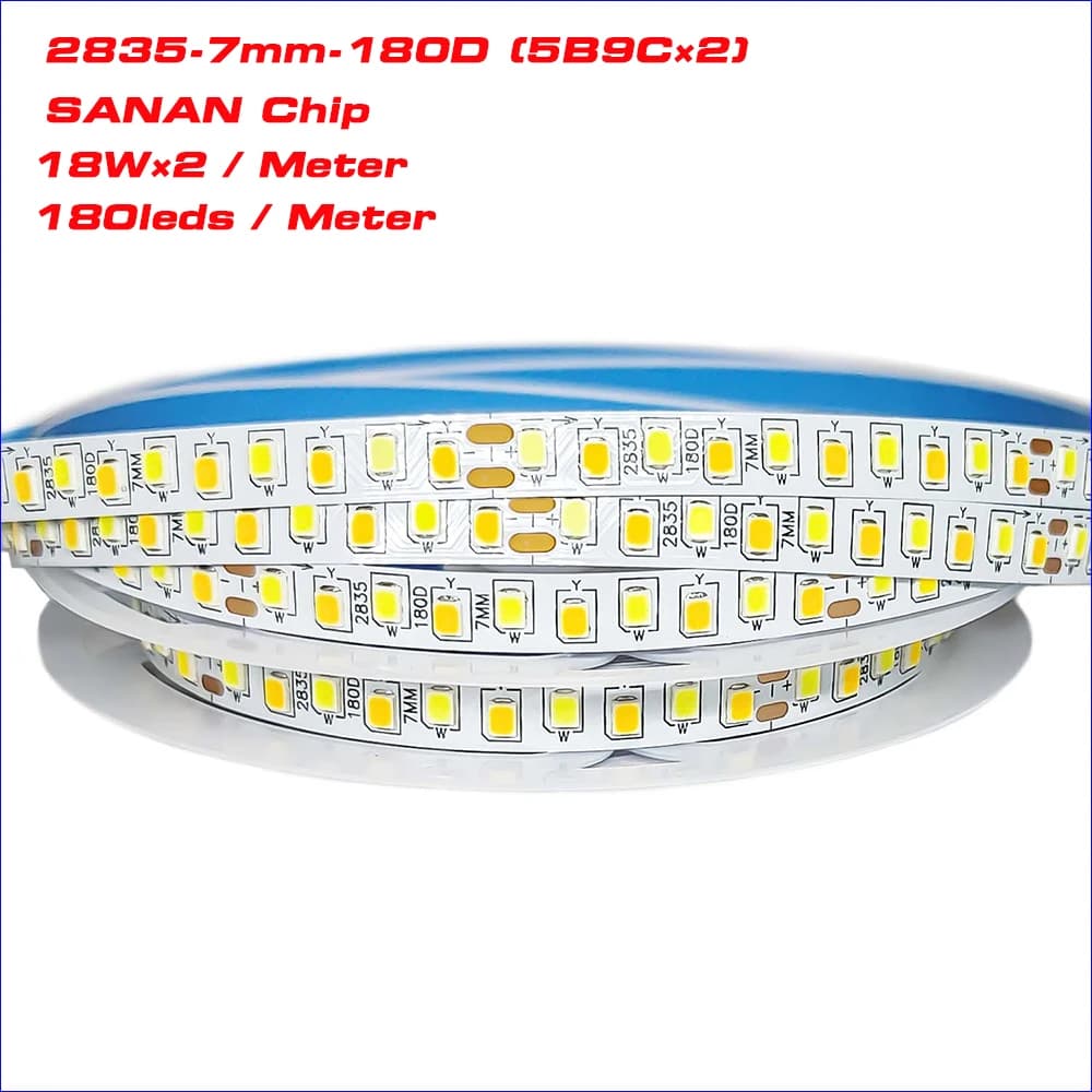 Bande Lumineuse LED à Courant Constant, 2 Johonneur à Souder, 5 Mètres, 2835-7mm-180D 5B9CX2 2835, 1