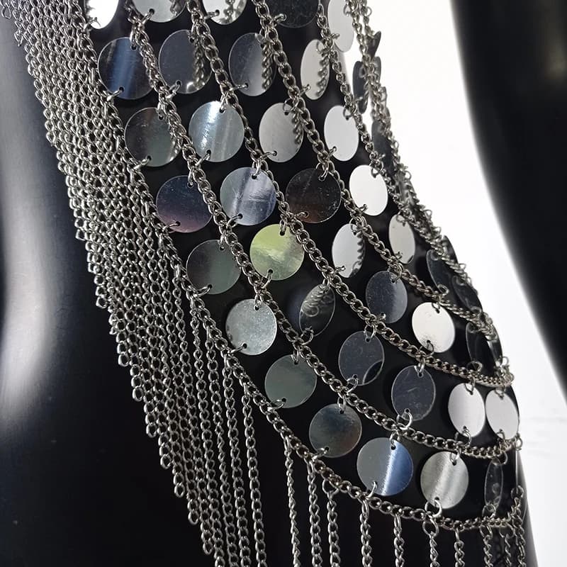 AKYZO-Haut court à paillettes pour femmes, vêtements de danse en boîte de nuit, pompon en métal, ten