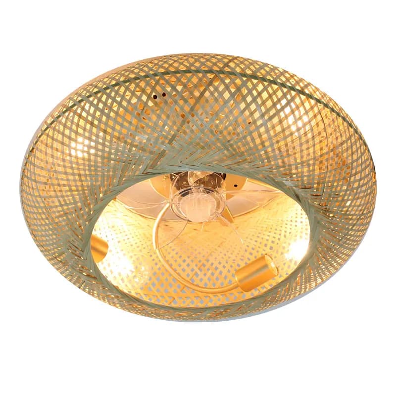Ventilateur de plafond en bambou avec lumières, télécommande, lampe de décoration de chambre à couch