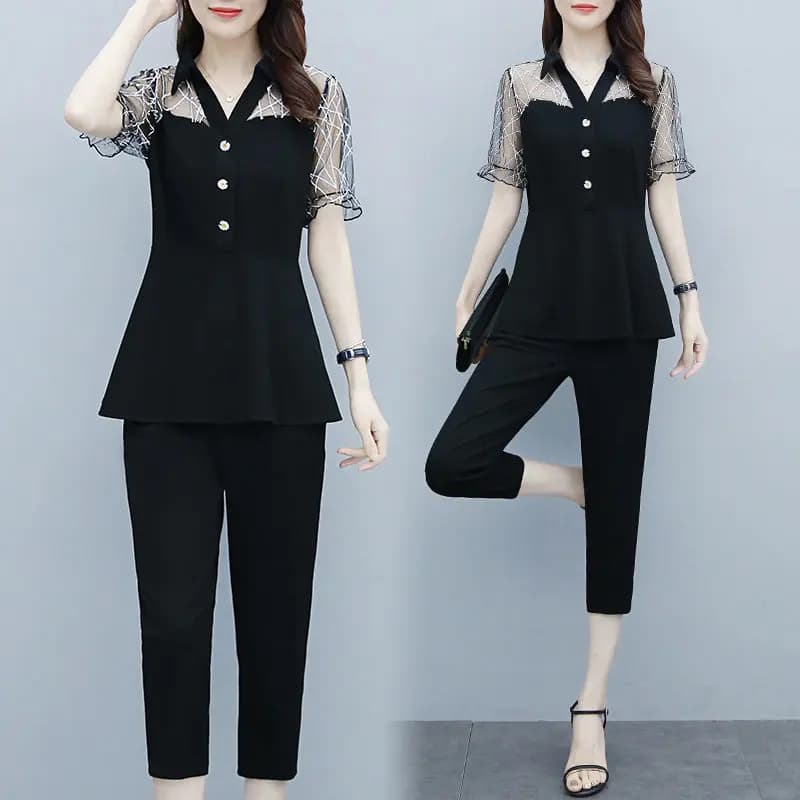 AndrÉlégant-Chemise et pantalon en mousseline de soie en dentelle sexy pour femmes, ensemble deux pi