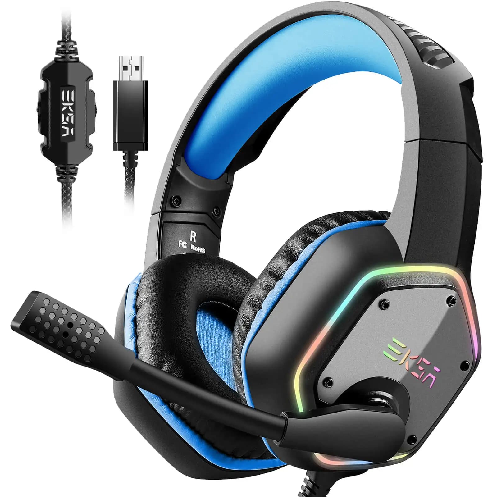 EKSA E1000 casque de jeu pour PC/PS4/PS5 7.1 Surround RGB casque de jeu Gamer USB casque filaire ave