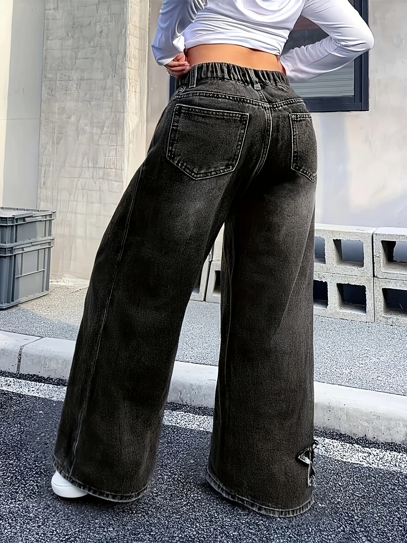 Pantalon en Denim à jambes droites pour filles, tissu délavé Y2K, motif cinq étoiles, Patchwork, pol