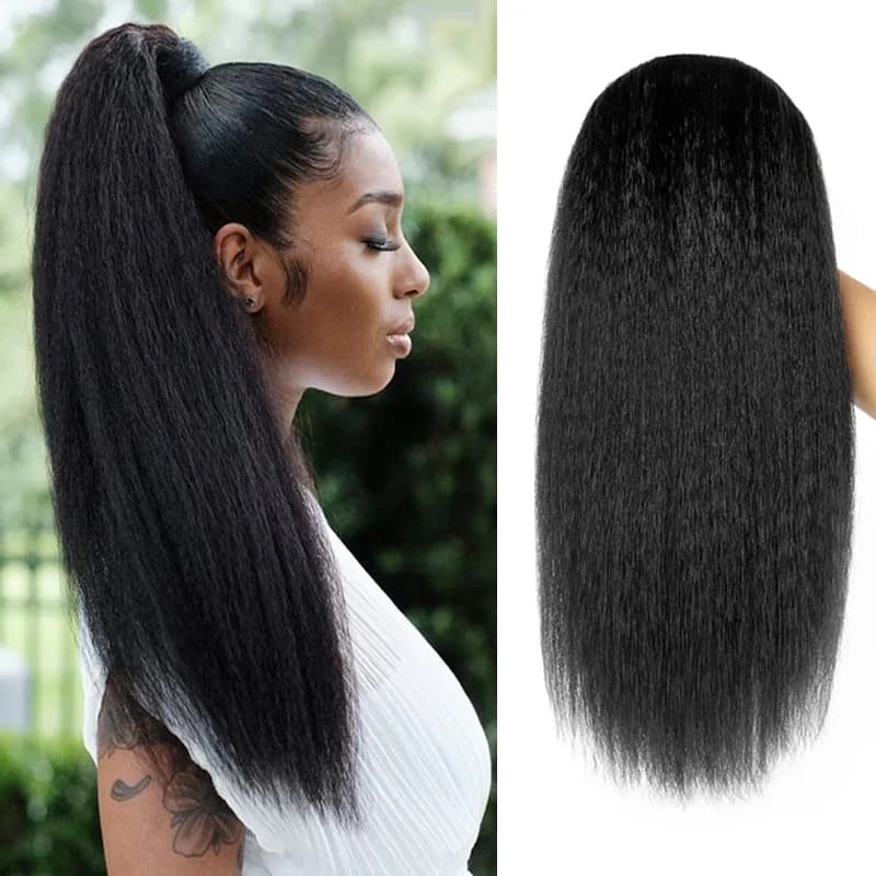 Perruque Synthétique Longue Crépue Lisse de 22/28/30 Pouces, Sans Colle, Pré-Customisée, Yaki, pour 