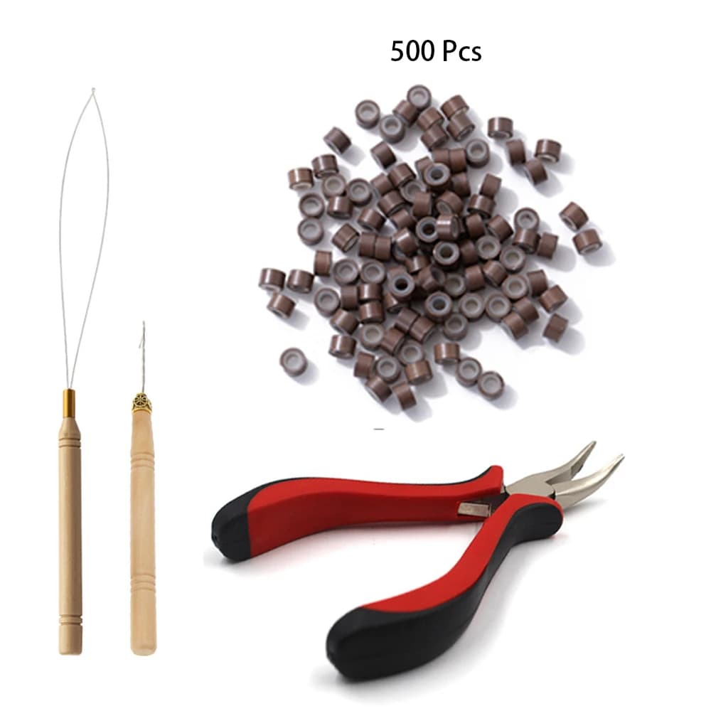 Kit d'outils pour Extensions de cheveux, perles, Micro aiguille de traction, enfile-boucle et 500 Mi