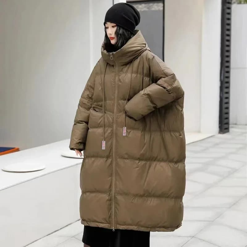 Veste longue en duvet de canard blanc pour femme avec capuche, vêtements d'extérieur chauds, manteau