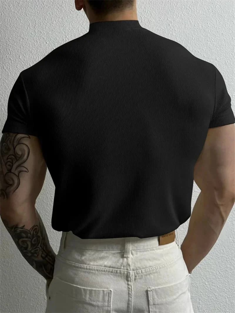 T-shirt manches courtes pour homme, décontracté, élastique, confortable, à rayures, pour fitness, mé