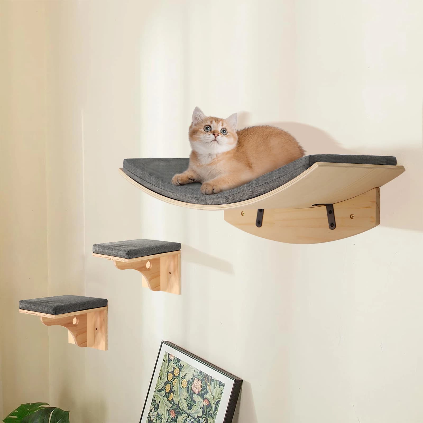 Lit étagère murale pour chat avec coussin doux, perchoir pour chat, meubles d'intérieur pour chatons