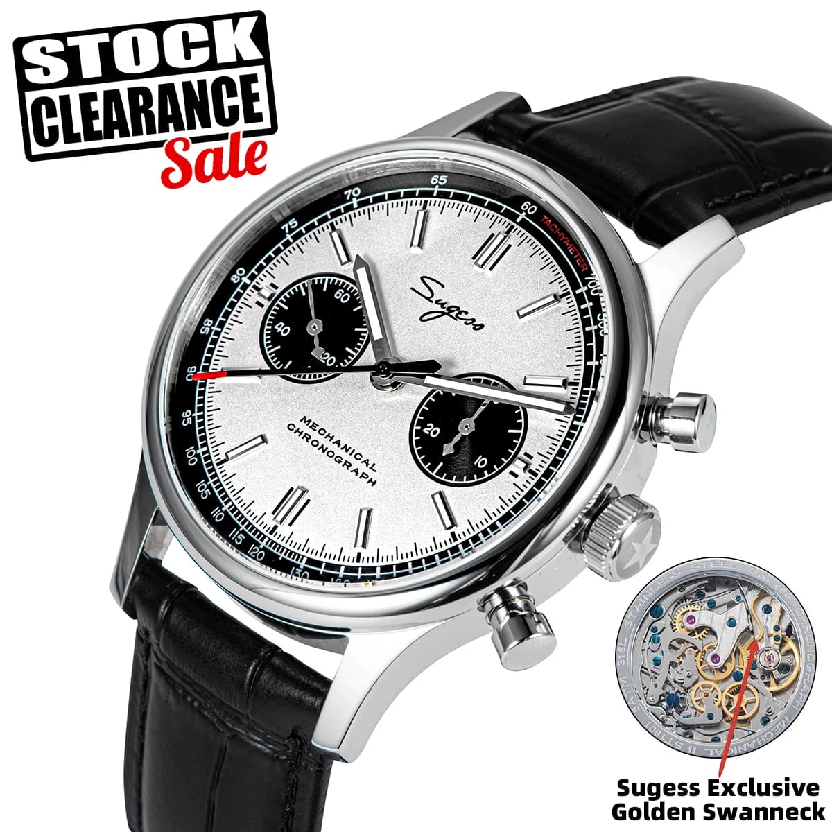 Sugess-Montre Pilote pour Homme, Chronographe Mécanique, Montre-Bracelet, Air Force, Saphir, Étanche
