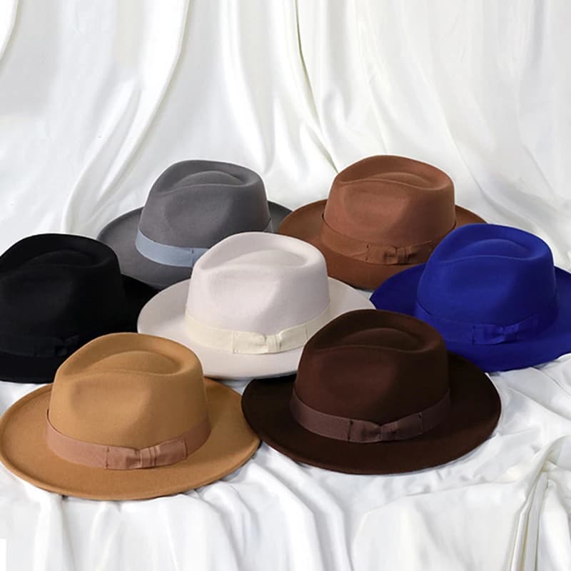 Chapeau Fedoras pour hommes et femmes, chapeau de Jazz avec nœud papillon, élégant, noir, mélange de