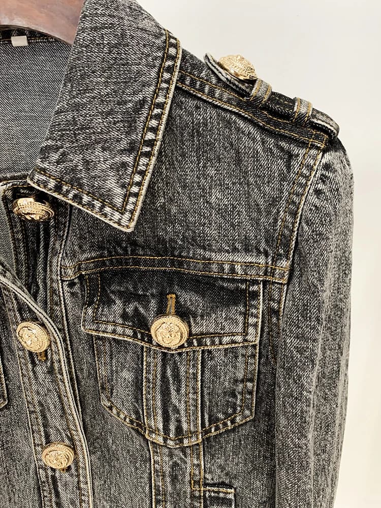 HIGH STREET Nouveauté 2026 Automne/Hiver Veste en jean pour femme de créateur, délavée à la pierre, 