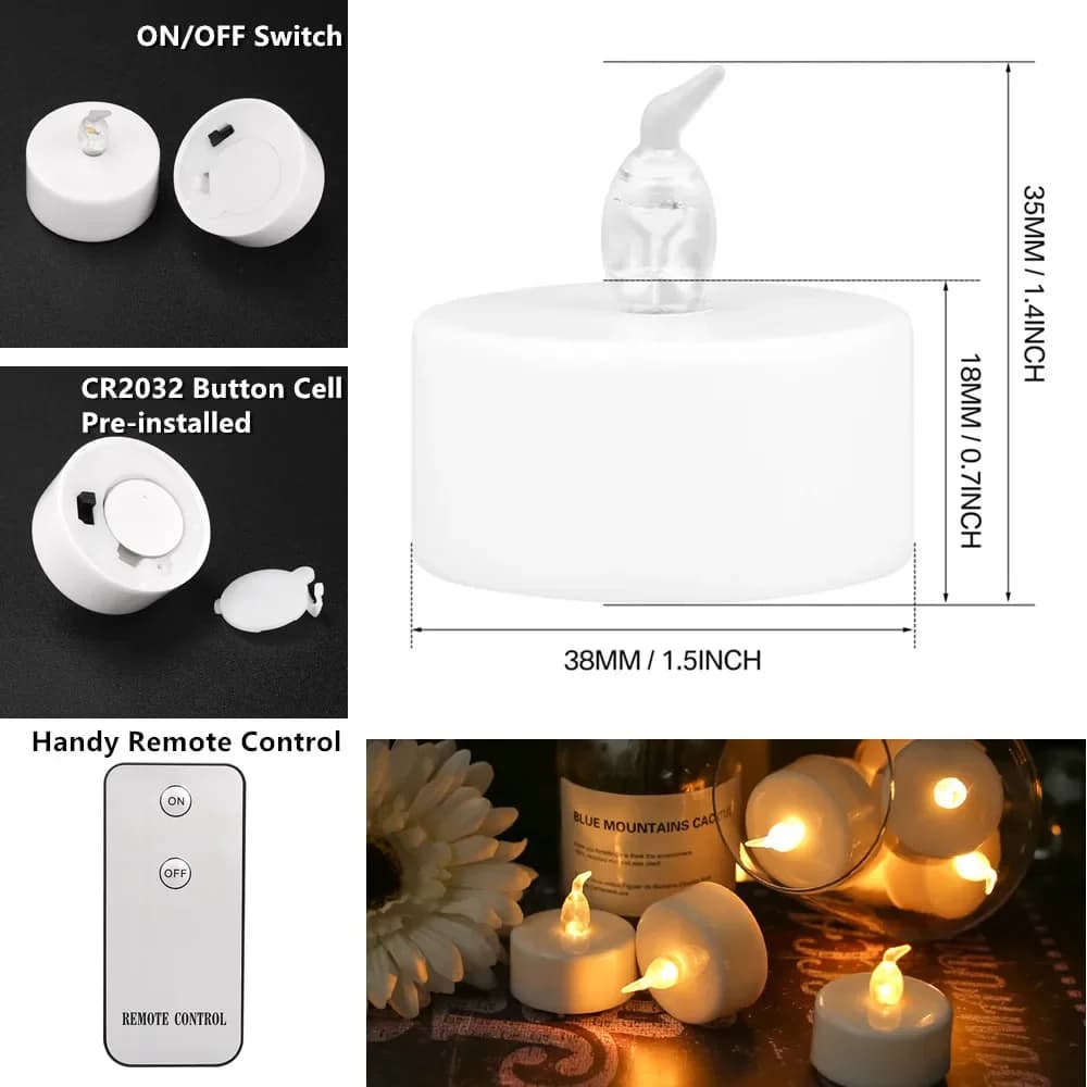 Bougie électronique LED sans flamme avec télécommande, éclairage LED avec effet de flamme vacillante