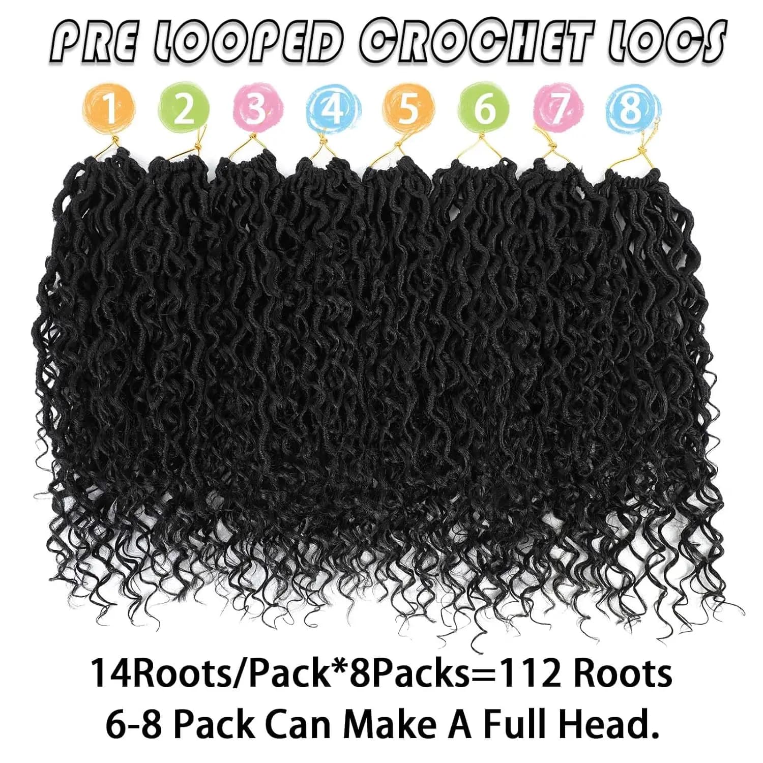 14 "Faux Locs Crochet cheveux 8 paquets pré-bouclés déesse Locs Crochet cheveux avec extrémité boucl