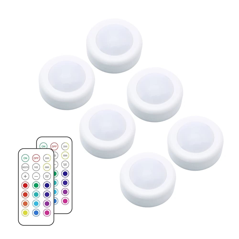 Rondelle lumineuse LED RVB avec télécommande, lampe de nuit à intensité variable, lampes à coller po
