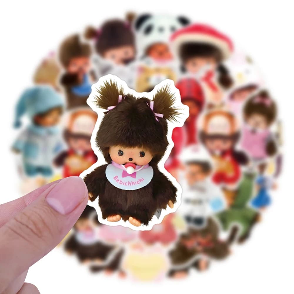 Autocollants imperméables Monchhichi, 34 pièces, grande taille, amusants et durables, pour l'artisan