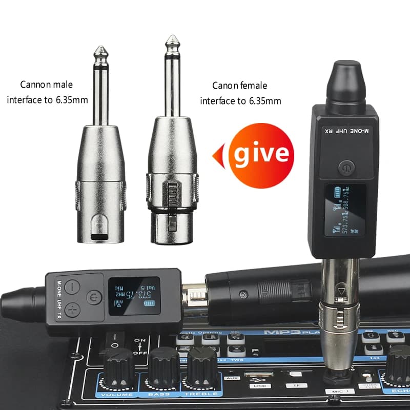 Convertisseur de Microphone sans fil UHF à 2 canaux, transmetteur et récepteur de batterie Rechargea