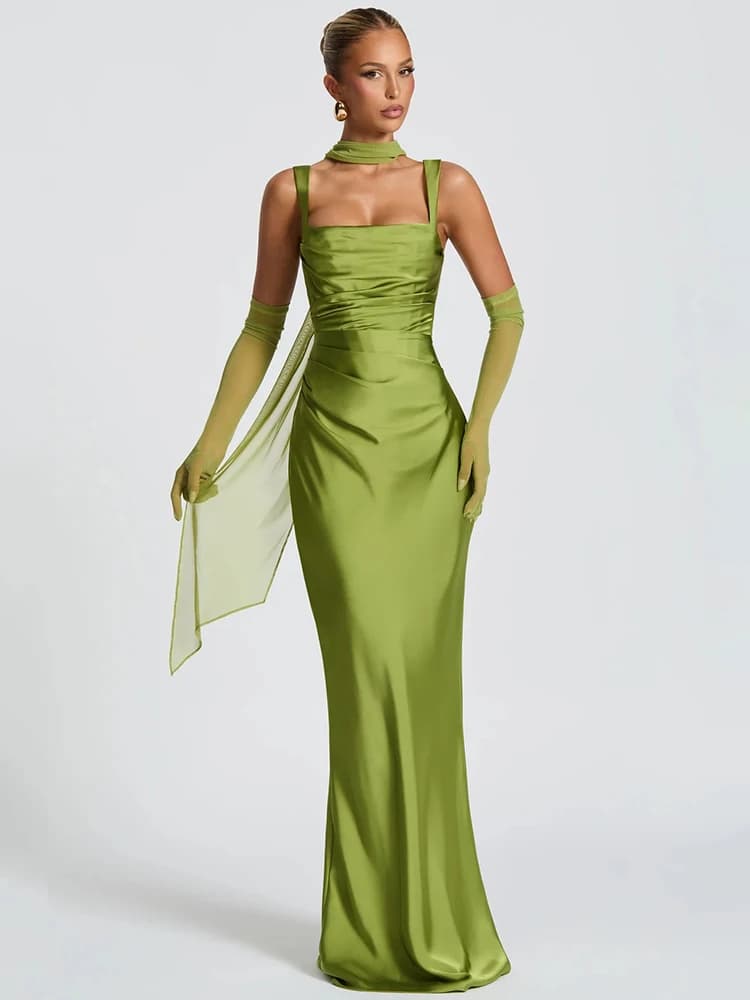 Robe longue en Satin sans bretelles, élégante, Corset vert, dos nu, rose, soirée, anniversaire, mari